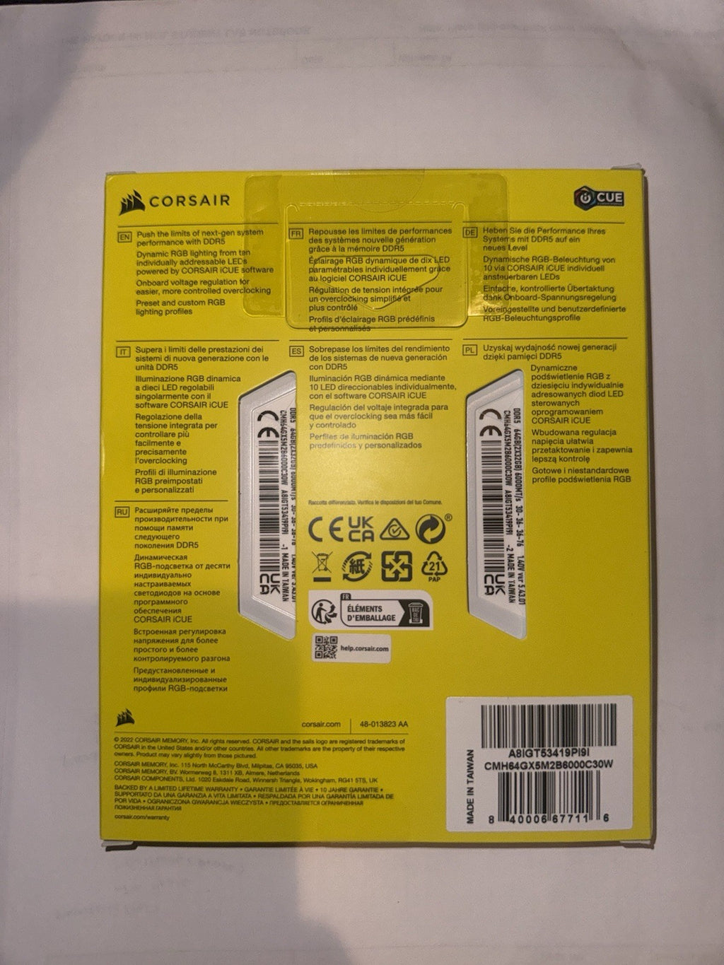 CORSAIR Vengeance RGB DDR5 RAM 64GB (2x32GB) 6000MHz CL30 Computer Memory - White (CMH64GX5M2B6000C30W)